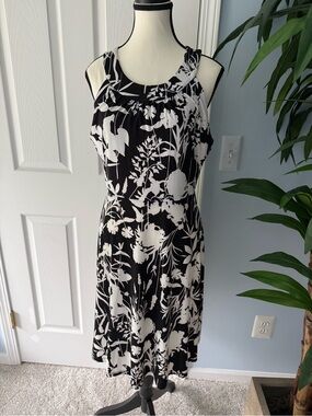Tommy Hilfiger Black and White Floral Midi Dress